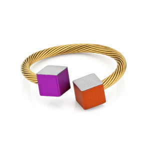 Goldfarbener Ring Würfel Orange Lila RG4OP
